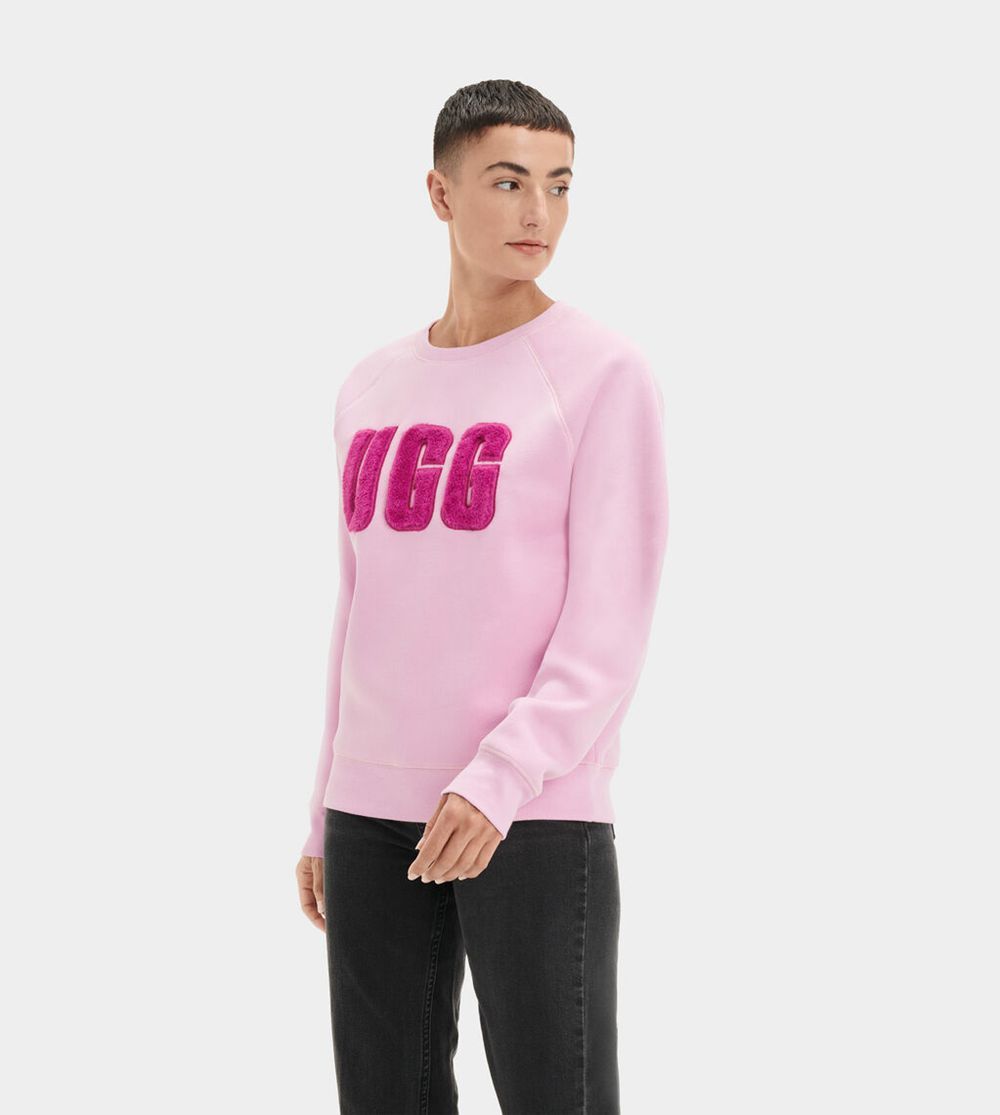 Ugg Sweatshirt Womens - Ugg Madeline Fuzzy Logo Crewneck Rose - 410AVOLBH